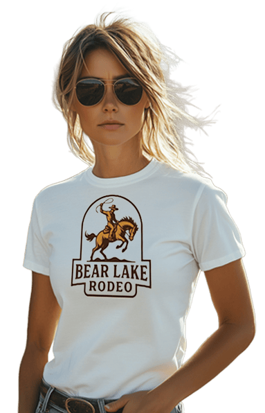 Girl wearing a shirt that says "Bear Lake Rodeo"