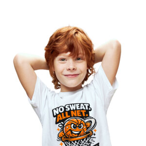 Youth wearing a t-shirt that say's "No Sweat, All Net"